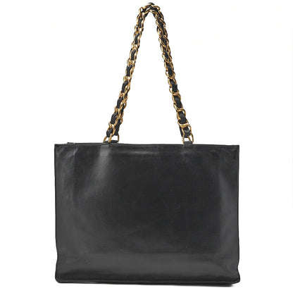 CHANEL Lambskin Big Coco Mark Giant Chain Tote Black Gold-Tone Hardware, Pre-Owned