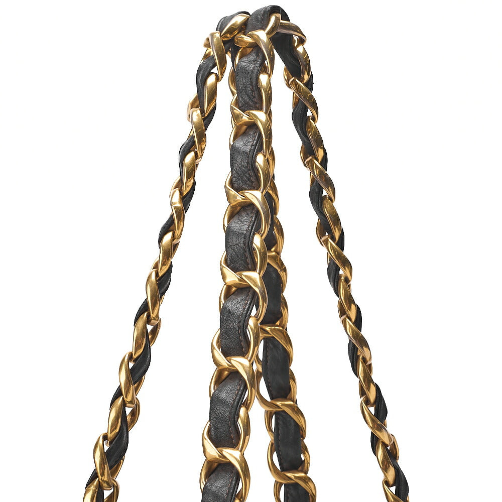 CHANEL Lambskin Big Coco Mark Giant Chain Tote Black Gold-Tone Hardware, Pre-Owned