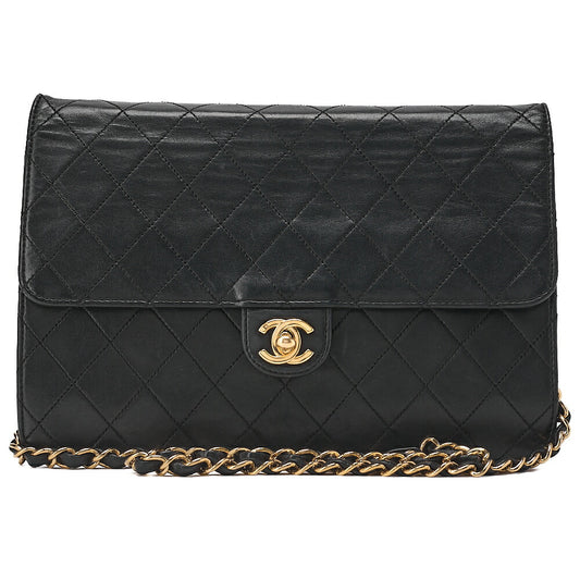 CHANEL Matelasse Turnlock 25cm Single Chain Shoulder Black Gold-Tone Hardware, Pre-Owned