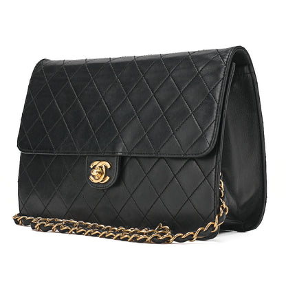 CHANEL Matelasse Turnlock 25cm Single Chain Shoulder Black Gold-Tone Hardware, Pre-Owned