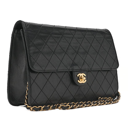 CHANEL Matelasse Turnlock 25cm Single Chain Shoulder Black Gold-Tone Hardware, Pre-Owned