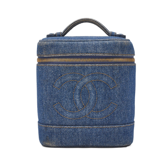 CHANEL Cocomark Vanity Handbag Denim Blue Gold-Tone Hardware, Pre-Owned