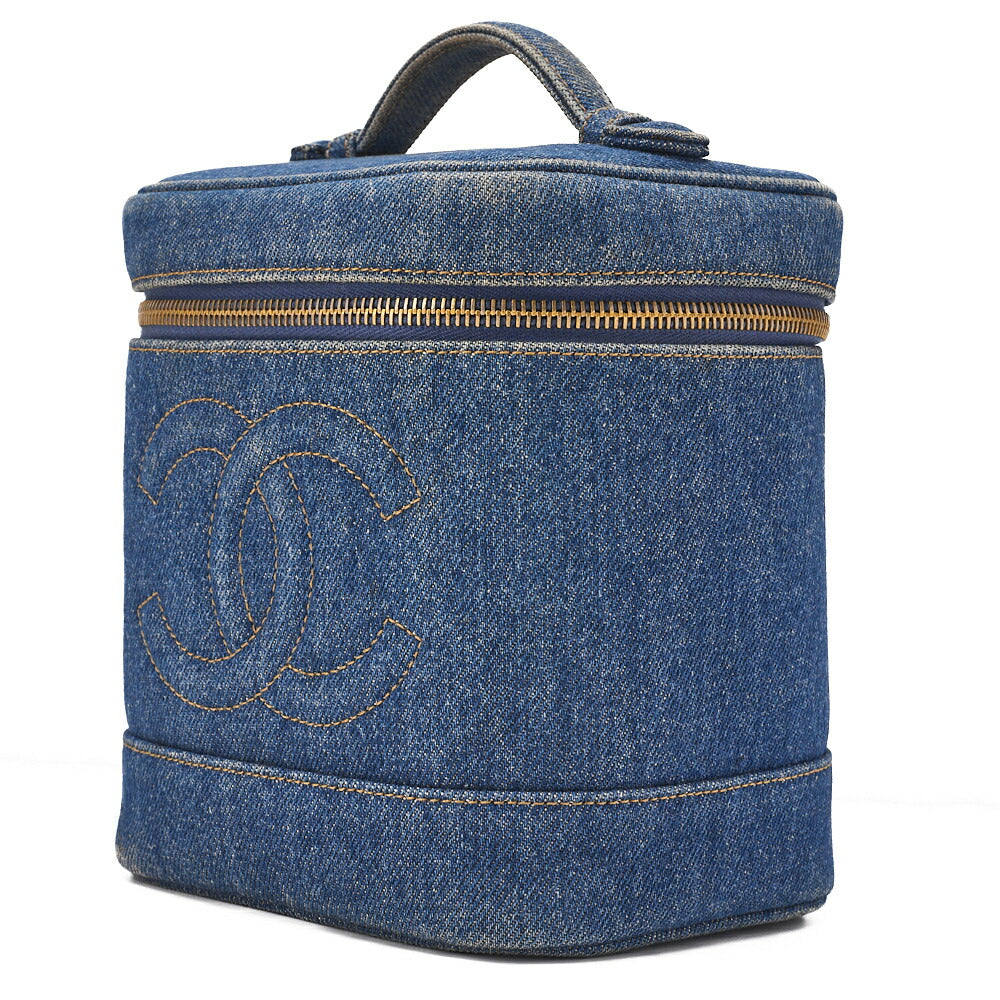 CHANEL Cocomark Vanity Handbag Denim Blue Gold-Tone Hardware, Pre-Owned
