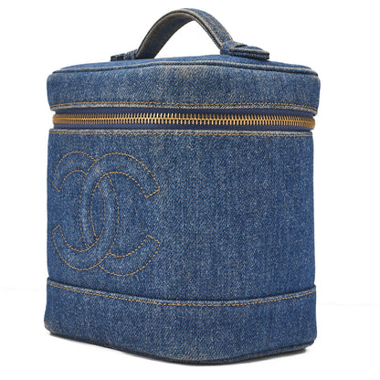 CHANEL Cocomark Vanity Handbag Denim Blue Gold-Tone Hardware, Pre-Owned