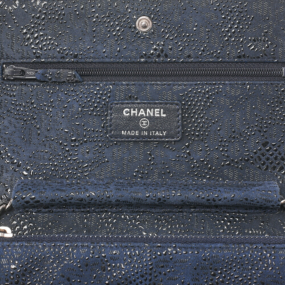CHANEL Lace Ismore Chain Wallet Goat Skin Navy Silver-Tone Hardware, Pre-Owned