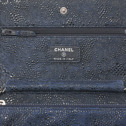 CHANEL Lace Ismore Chain Wallet Goat Skin Navy Silver-Tone Hardware, Pre-Owned