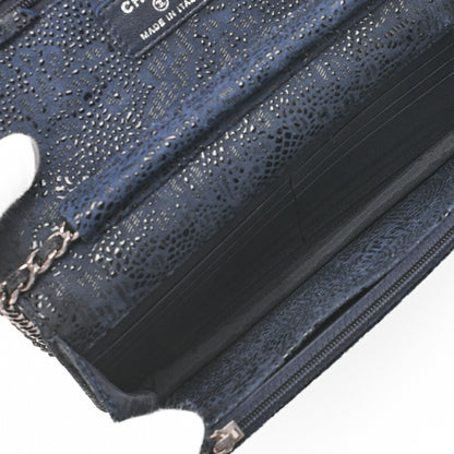 CHANEL Lace Ismore Chain Wallet Goat Skin Navy Silver-Tone Hardware, Pre-Owned