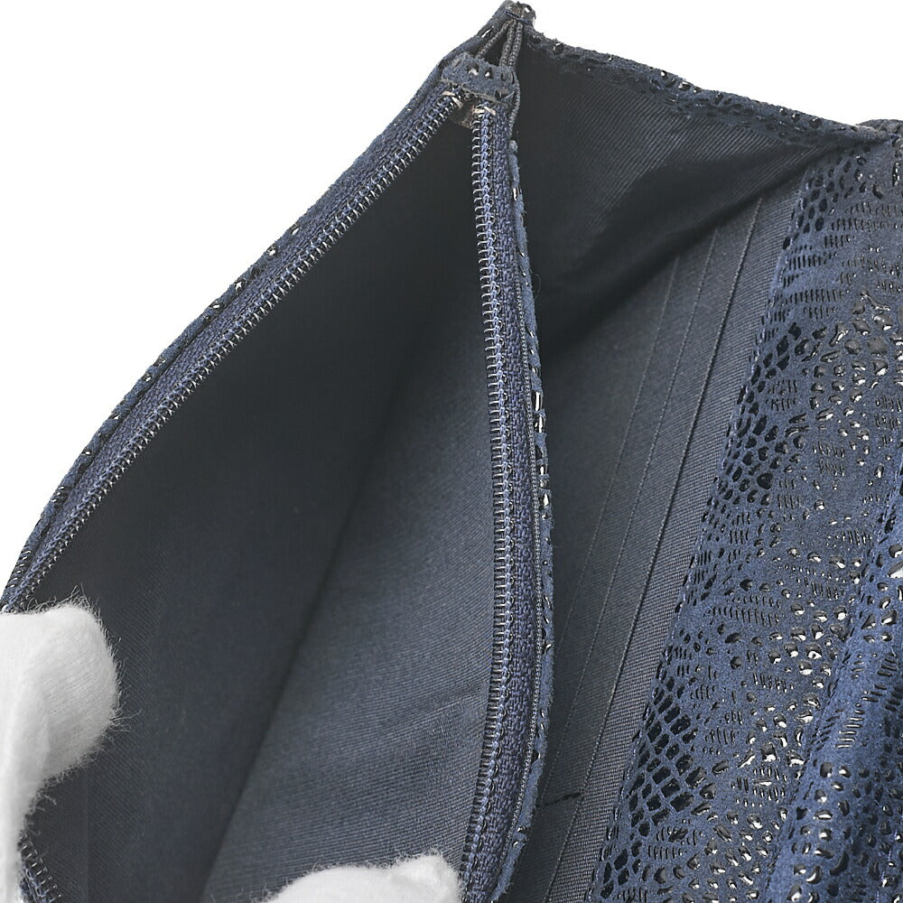 CHANEL Lace Ismore Chain Wallet Goat Skin Navy Silver-Tone Hardware, Pre-Owned