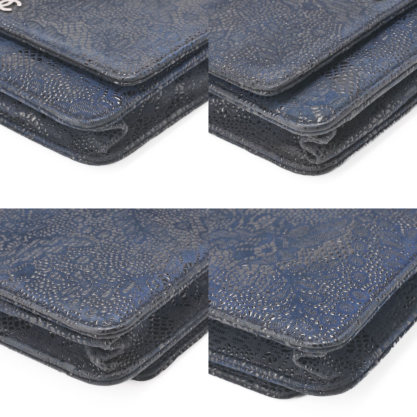 CHANEL Lace Ismore Chain Wallet Goat Skin Navy Silver-Tone Hardware, Pre-Owned