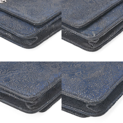 CHANEL Lace Ismore Chain Wallet Goat Skin Navy Silver-Tone Hardware, Pre-Owned