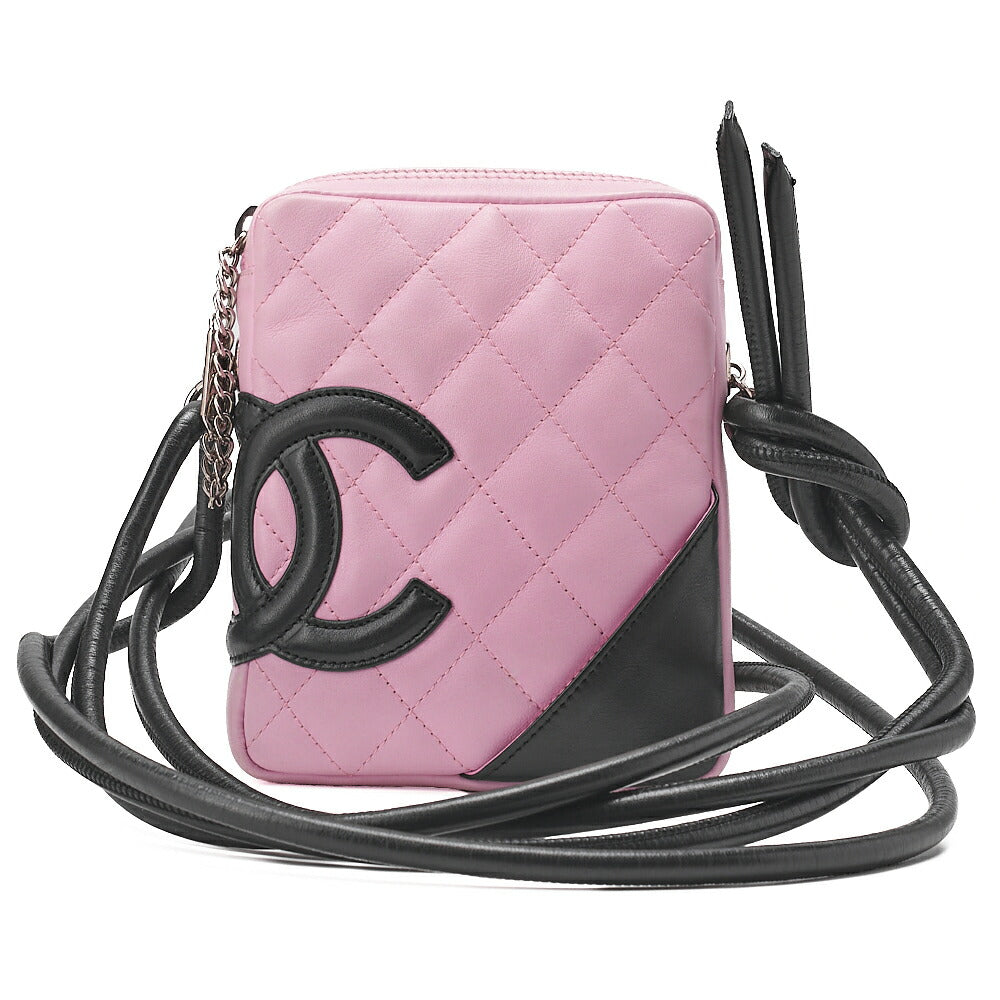 CHANEL Cambon Line Matelasse Calfskin Pink x Black Mini Shoulder Bag Silver-Tone Hardware, Pre-Owned