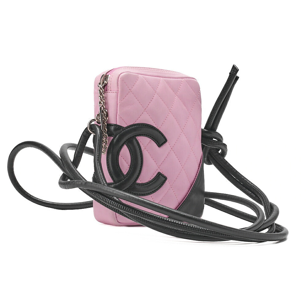 CHANEL Cambon Line Matelasse Calfskin Pink x Black Mini Shoulder Bag Silver-Tone Hardware, Pre-Owned