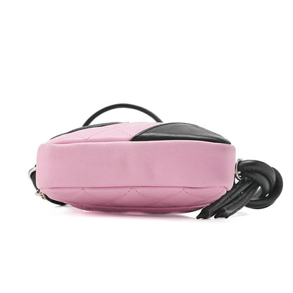 CHANEL Cambon Line Matelasse Calfskin Pink x Black Mini Shoulder Bag Silver-Tone Hardware, Pre-Owned