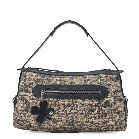 CHANEL Tweed x Leather Clover One Shoulder Bag Black x Multicolor Silver-Tone Hardware, Pre-Owned