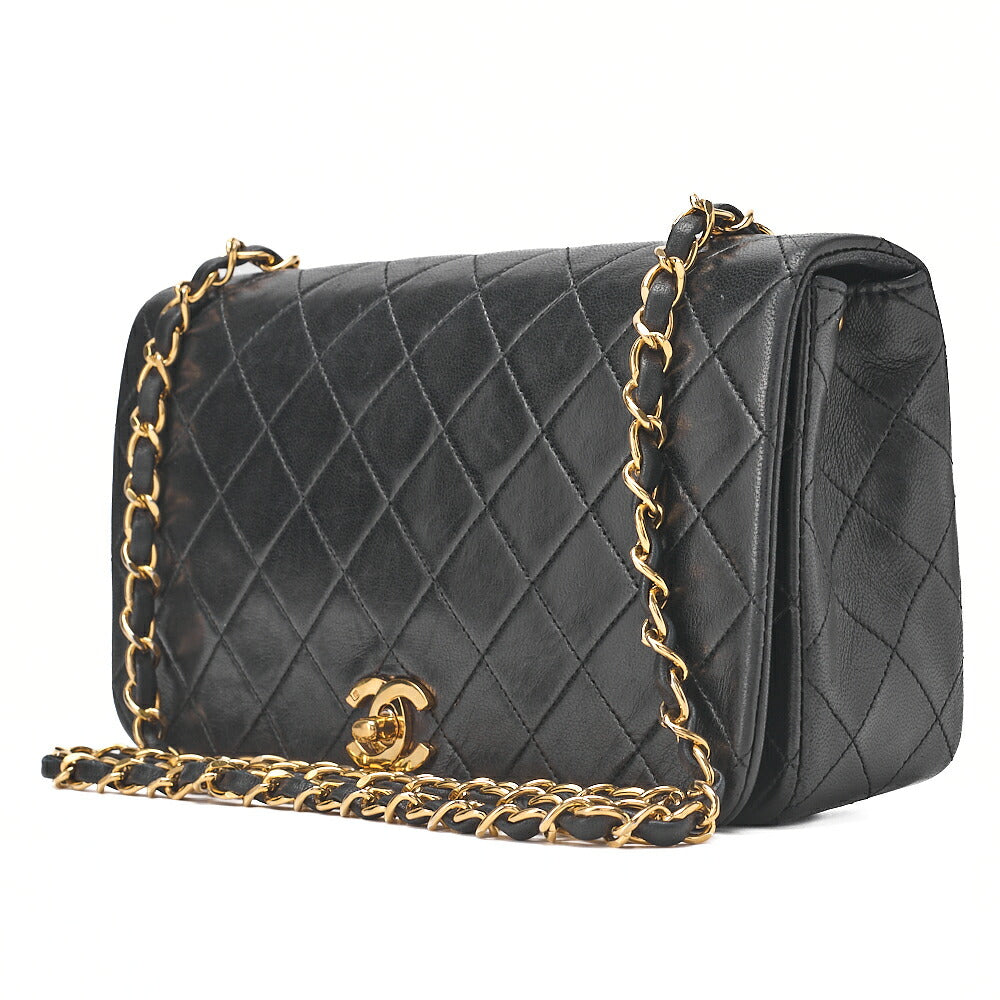 CHANEL Lambskin Matelasse Full Flap 23cm Chain Shoulder Black Gold-Tone Hardware, Pre-Owned