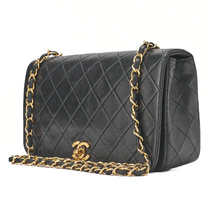 CHANEL Lambskin Matelasse Full Flap 23cm Chain Shoulder Black Gold-Tone Hardware, Pre-Owned