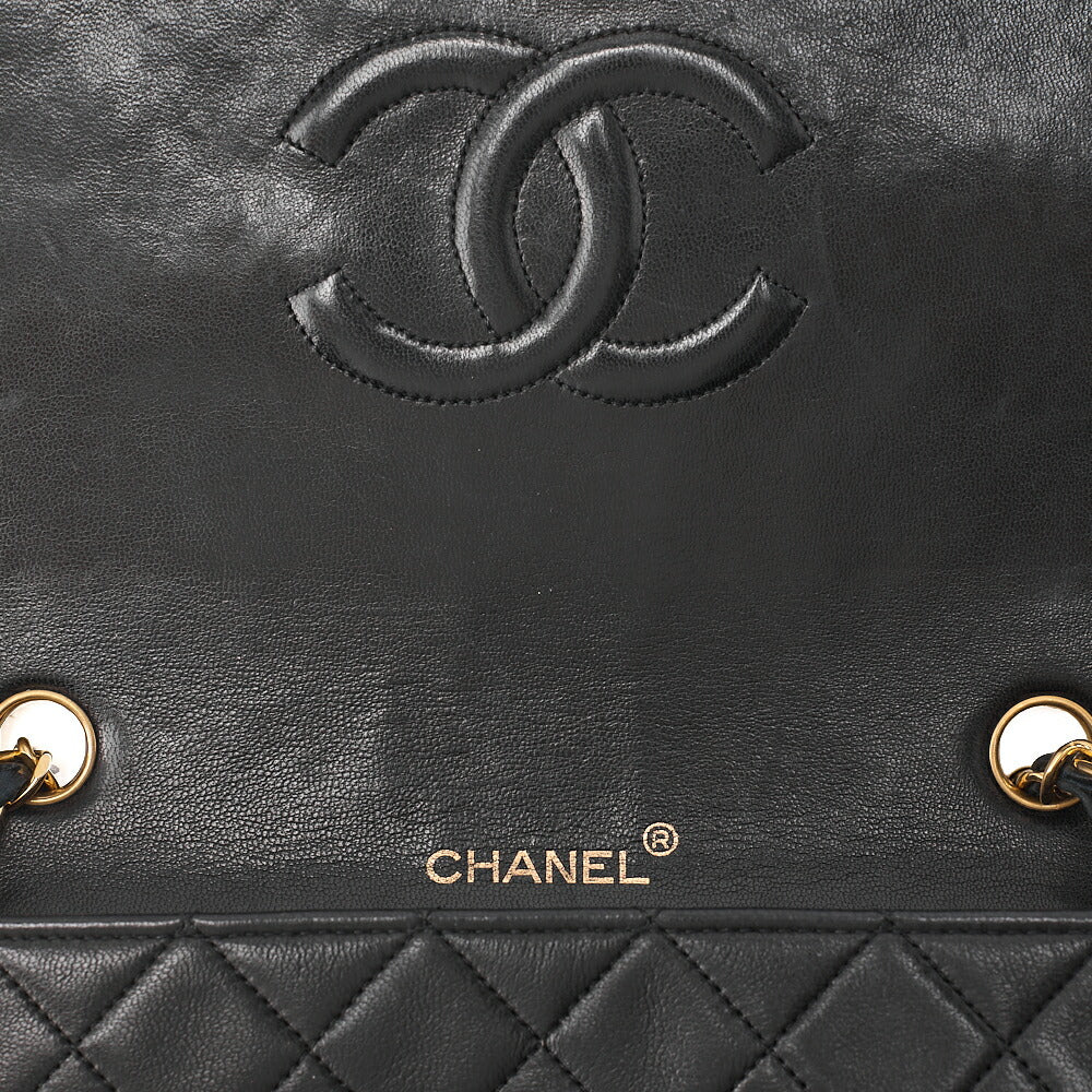 CHANEL Lambskin Matelasse Full Flap 23cm Chain Shoulder Black Gold-Tone Hardware, Pre-Owned