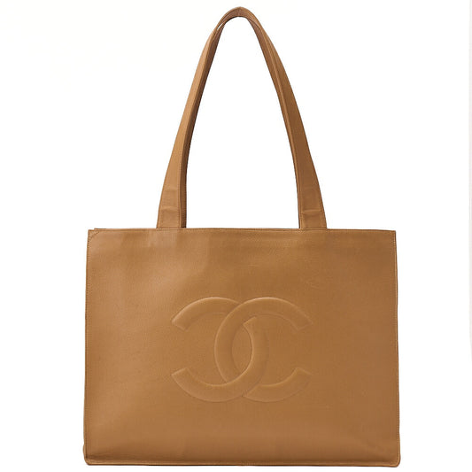 CHANEL Big Coco Mark Tote Bag Caviar Skin Beige Gold-Tone Hardware, Pre-Owned