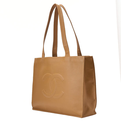 CHANEL Big Coco Mark Tote Bag Caviar Skin Beige Gold-Tone Hardware, Pre-Owned