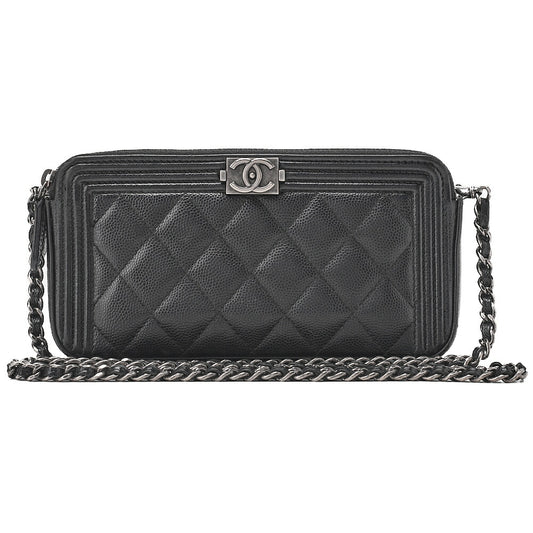 CHANEL Boy Chanel Matelasse Chain Wallet Caviar Skin Black Silver-Tone Hardware, Pre-Owned
