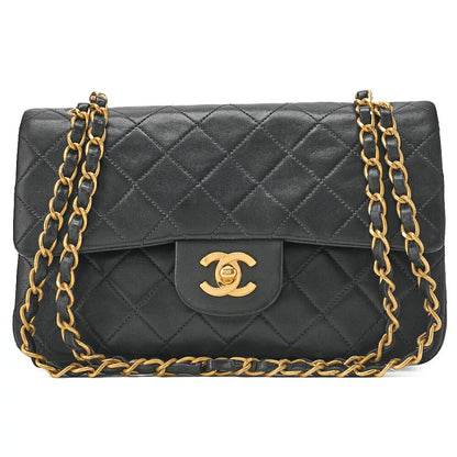 CHANEL Matelasse Double Flap 23cm Chain Shoulder Lambskin Black Gold-Tone Hardware, Pre-Owned
