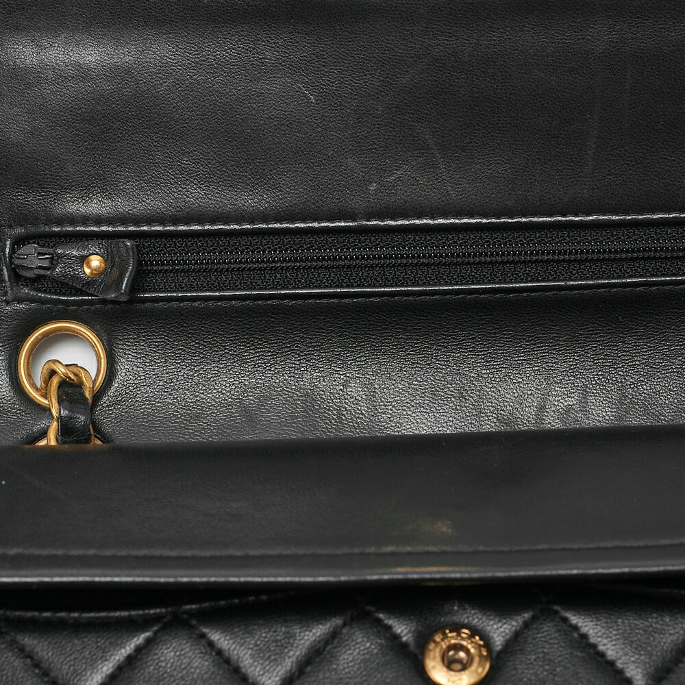 CHANEL Matelasse Double Flap 23cm Chain Shoulder Lambskin Black Gold-Tone Hardware, Pre-Owned