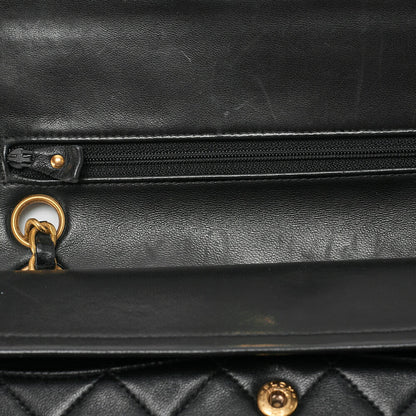 CHANEL Matelasse Double Flap 23cm Chain Shoulder Lambskin Black Gold-Tone Hardware, Pre-Owned