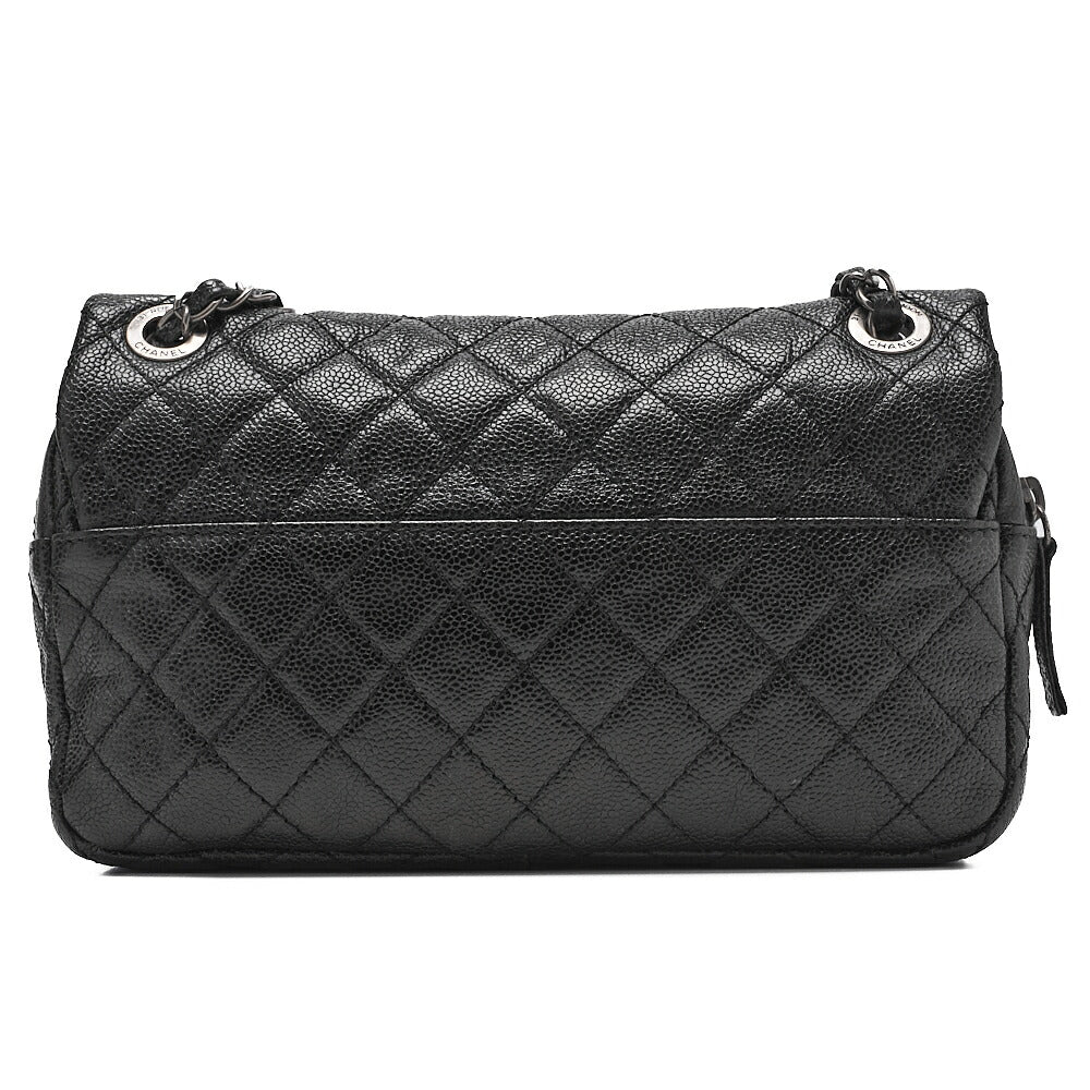 CHANEL Caviar Skin Matelasse 25cm Single Flap Chain Shoulder Black Silver-Tone Hardware, Pre-Owned