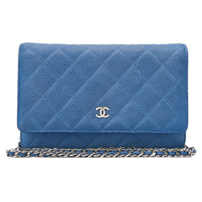 CHANEL Matelasse Chain Wallet Caviar Skin Blue Silver-Tone Hardware, Pre-Owned