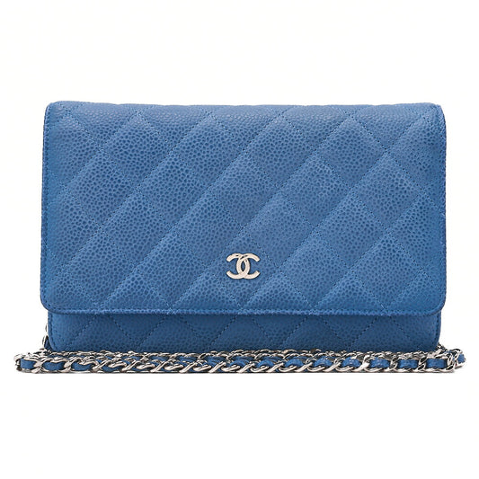 CHANEL Matelasse Chain Wallet Caviar Skin Blue Silver-Tone Hardware, Pre-Owned