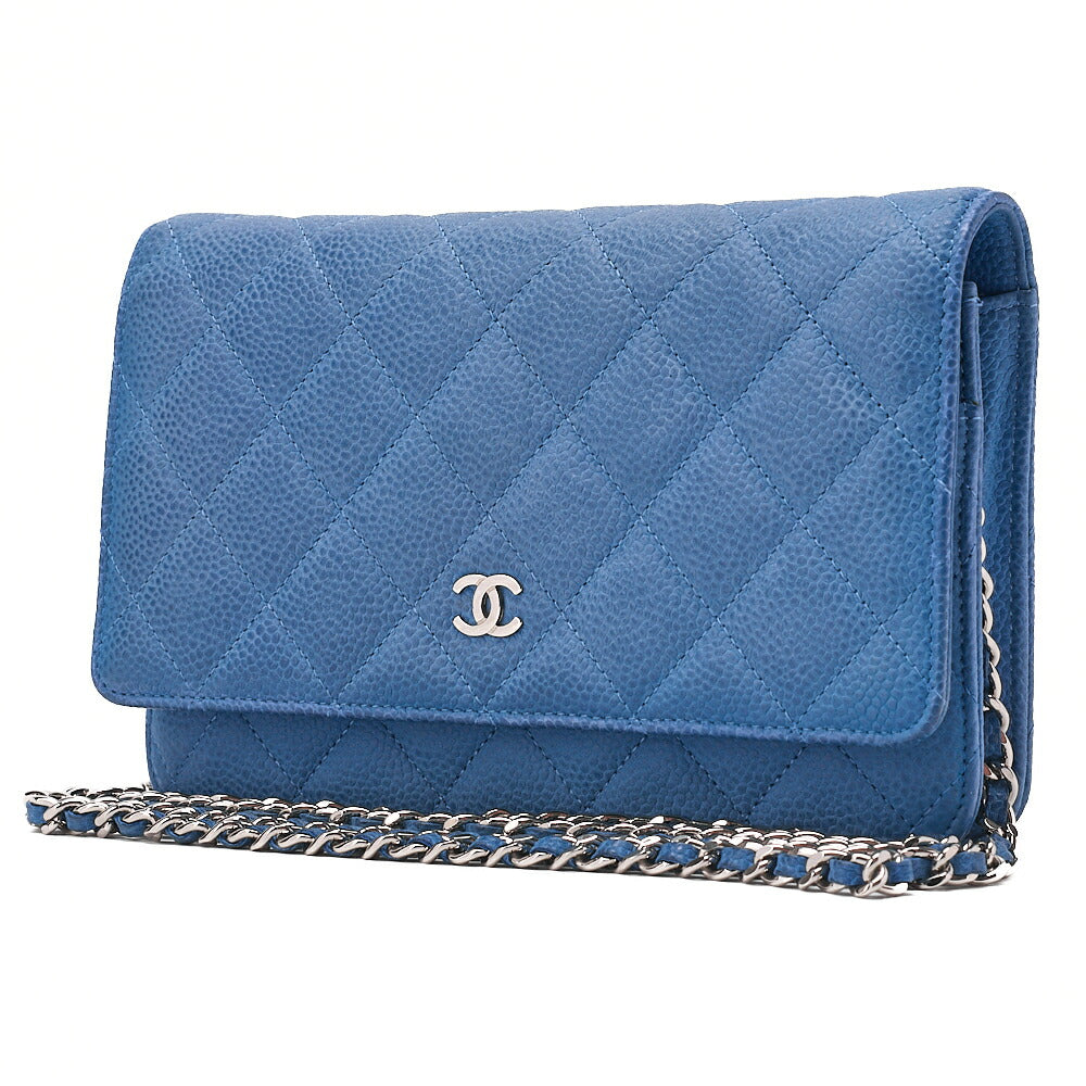 CHANEL Matelasse Chain Wallet Caviar Skin Blue Silver-Tone Hardware, Pre-Owned