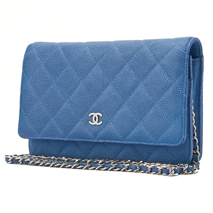 CHANEL Matelasse Chain Wallet Caviar Skin Blue Silver-Tone Hardware, Pre-Owned