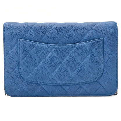 CHANEL Matelasse Chain Wallet Caviar Skin Blue Silver-Tone Hardware, Pre-Owned