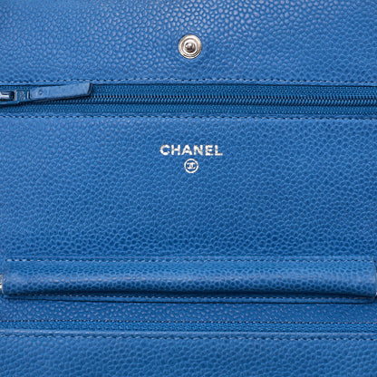 CHANEL Matelasse Chain Wallet Caviar Skin Blue Silver-Tone Hardware, Pre-Owned