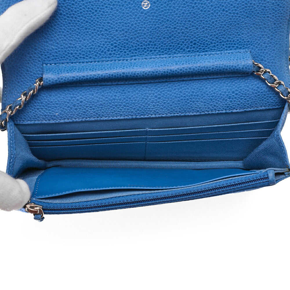 CHANEL Matelasse Chain Wallet Caviar Skin Blue Silver-Tone Hardware, Pre-Owned