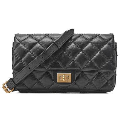 CHANEL Waist Pouch Matelasse 2.55 Lambskin Black Gold-Tone Hardware, Pre-Owned