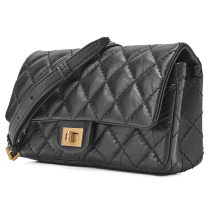 CHANEL Waist Pouch Matelasse 2.55 Lambskin Black Gold-Tone Hardware, Pre-Owned