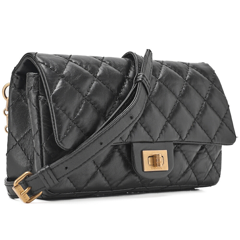 CHANEL Waist Pouch Matelasse 2.55 Lambskin Black Gold-Tone Hardware, Pre-Owned