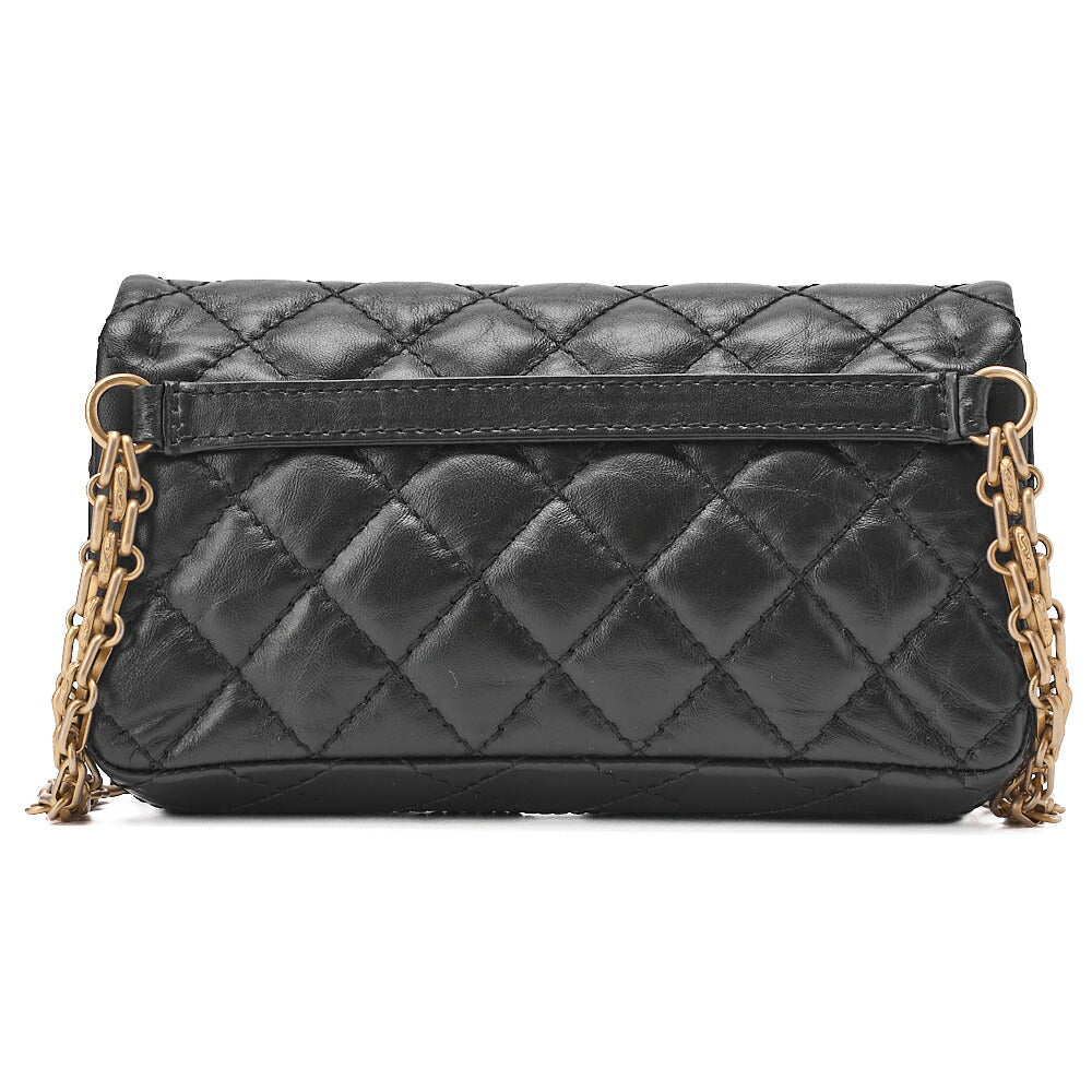 CHANEL Waist Pouch Matelasse 2.55 Lambskin Black Gold-Tone Hardware, Pre-Owned