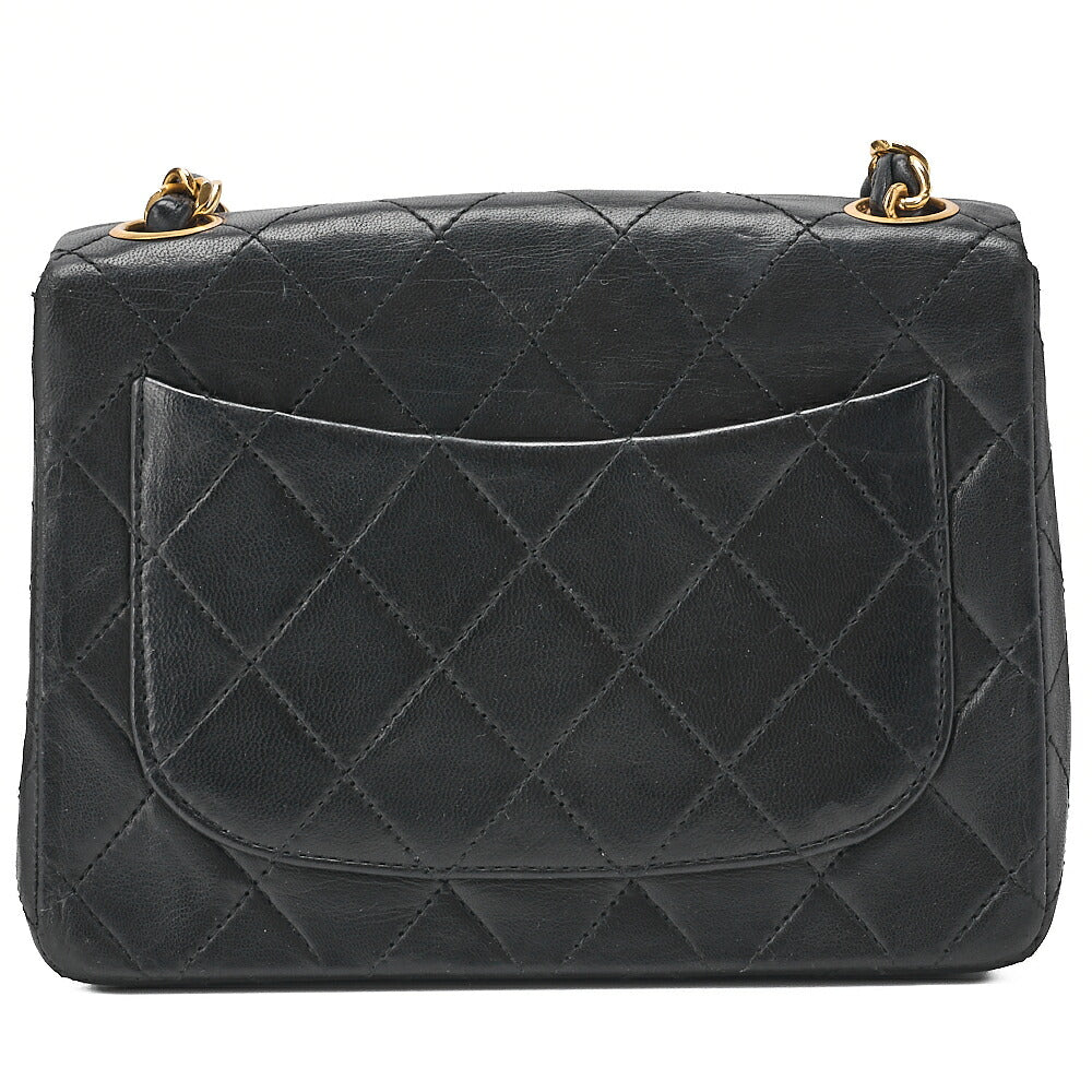 CHANEL Chain Shoulder Bag Mini Matlasse 17cm Lambskin Black Gold-Tone Hardware, Pre-Owned
