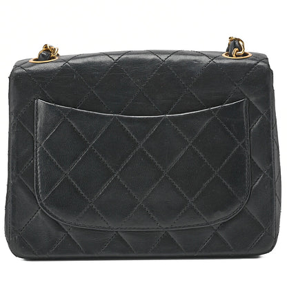 CHANEL Chain Shoulder Bag Mini Matlasse 17cm Lambskin Black Gold-Tone Hardware, Pre-Owned