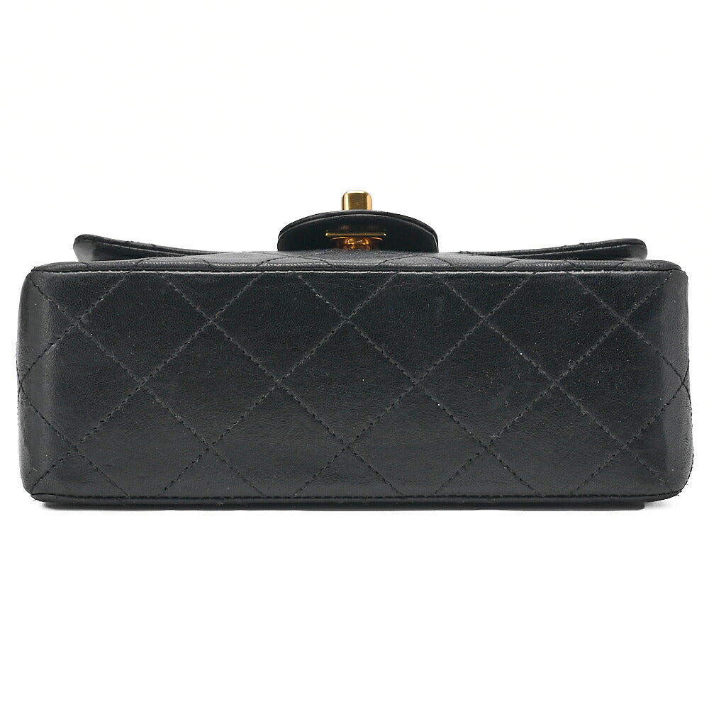 CHANEL Chain Shoulder Bag Mini Matlasse 17cm Lambskin Black Gold-Tone Hardware, Pre-Owned