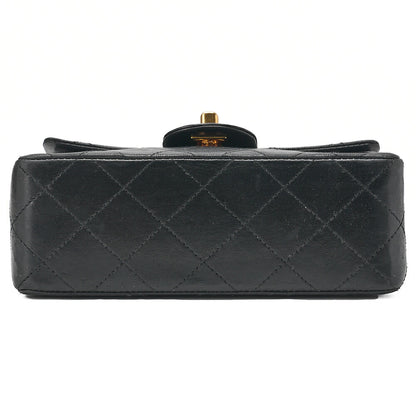 CHANEL Chain Shoulder Bag Mini Matlasse 17cm Lambskin Black Gold-Tone Hardware, Pre-Owned