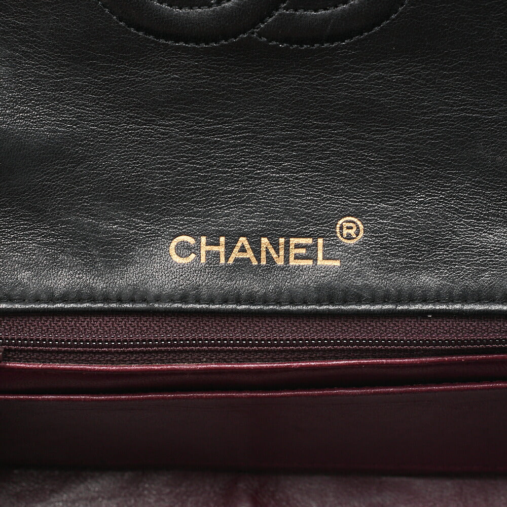 CHANEL Chain Shoulder Bag Mini Matlasse 17cm Lambskin Black Gold-Tone Hardware, Pre-Owned