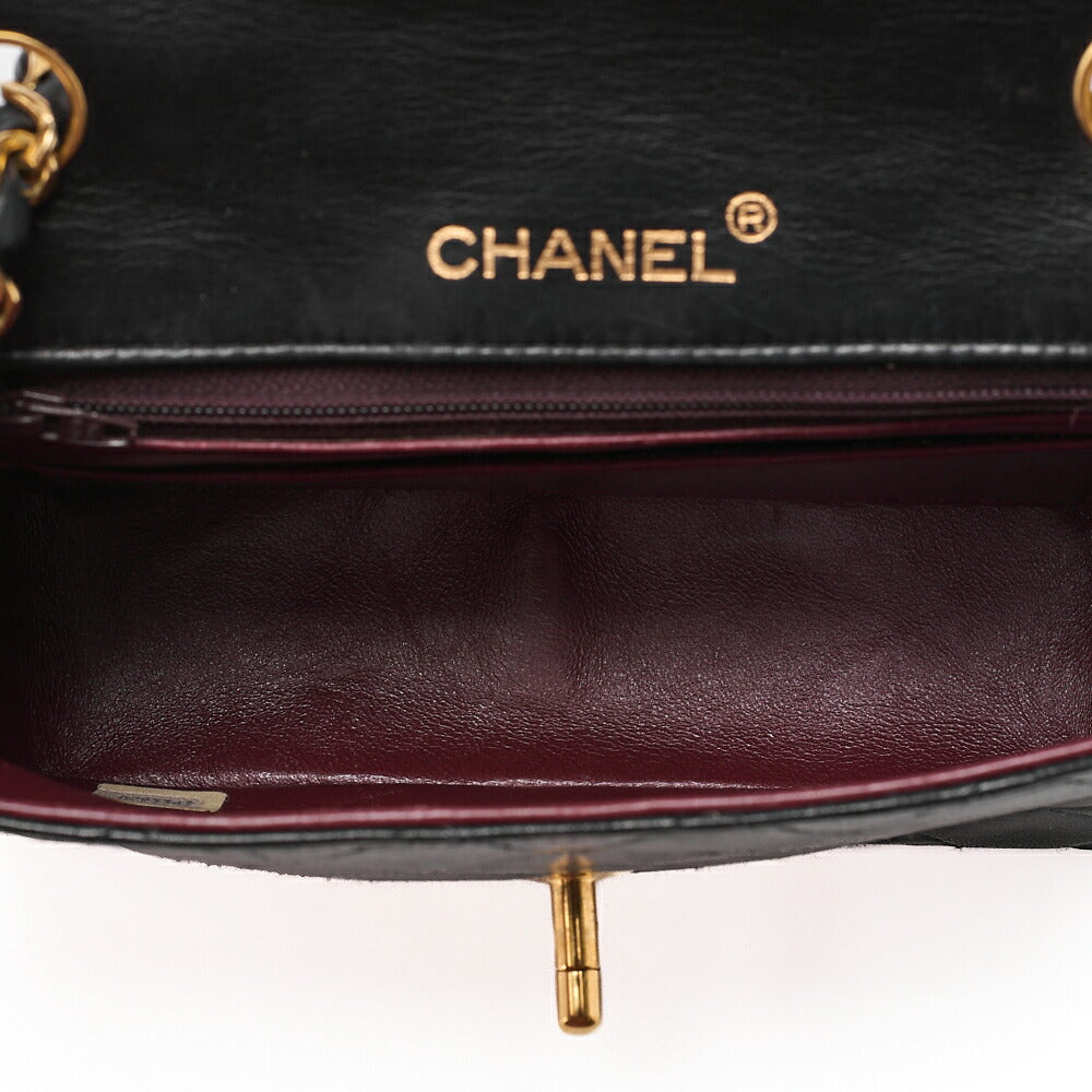 CHANEL Chain Shoulder Bag Mini Matlasse 17cm Lambskin Black Gold-Tone Hardware, Pre-Owned