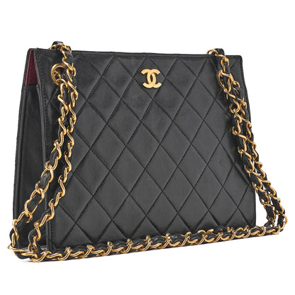 CHANEL Lambskin Matelasse Coco Mark Square W Chain Shoulder Black Gold-Tone Hardware, Pre-Owned
