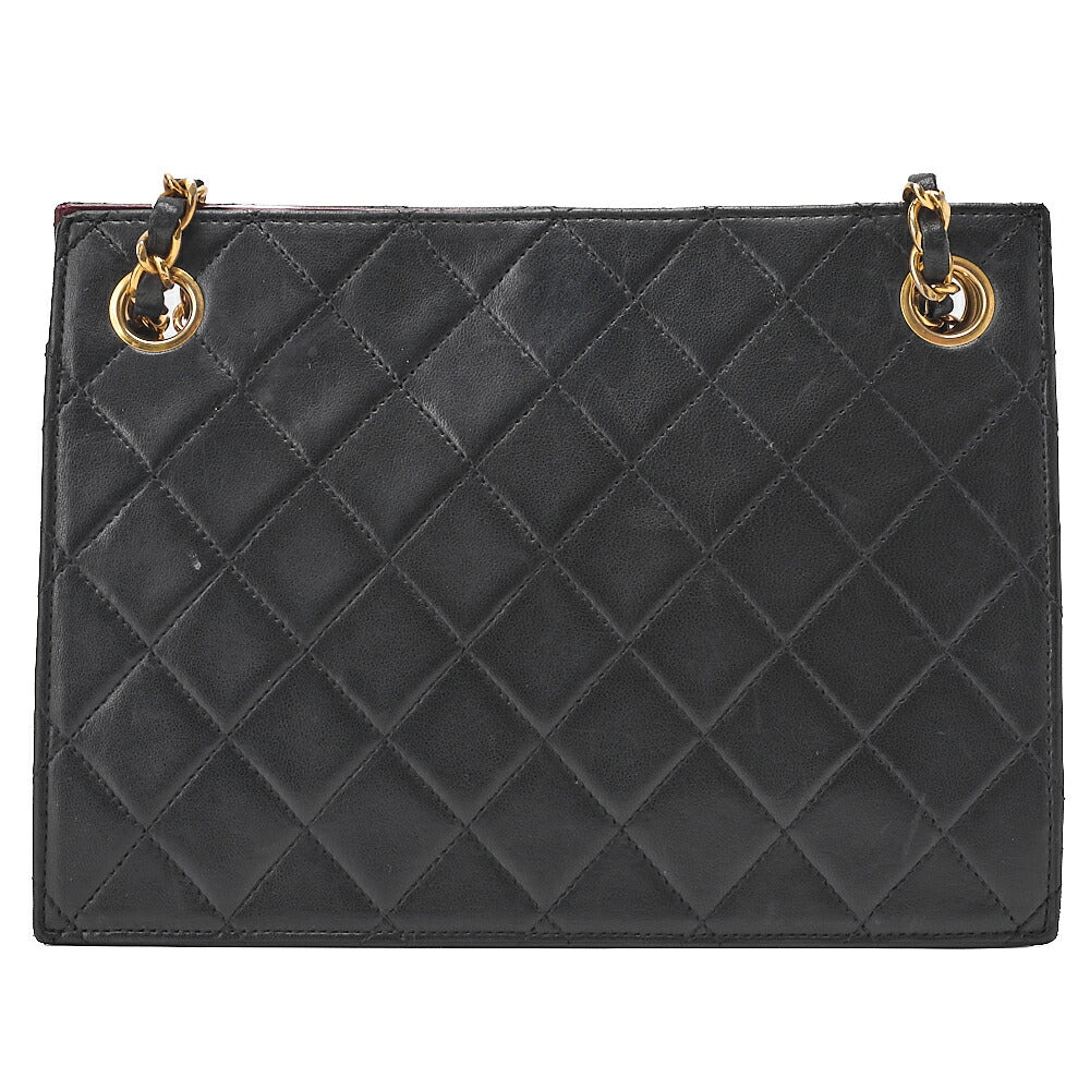 CHANEL Lambskin Matelasse Coco Mark Square W Chain Shoulder Black Gold-Tone Hardware, Pre-Owned