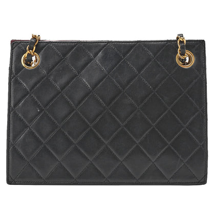 CHANEL Lambskin Matelasse Coco Mark Square W Chain Shoulder Black Gold-Tone Hardware, Pre-Owned