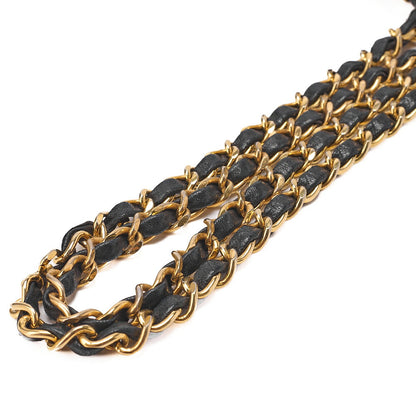 CHANEL Lambskin Matelasse Coco Mark Square W Chain Shoulder Black Gold-Tone Hardware, Pre-Owned