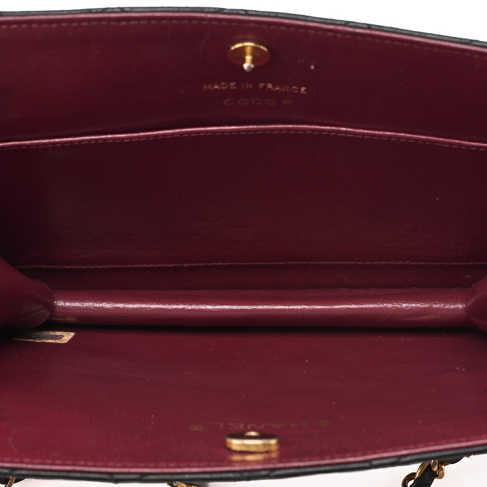 CHANEL Lambskin Matelasse Coco Mark Square W Chain Shoulder Black Gold-Tone Hardware, Pre-Owned